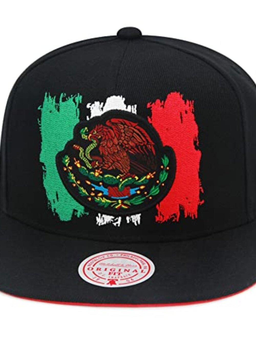 Mitchell & Ness Branded Eagle Snapback Hat Adjustable Cap - Black/Mexican Flag